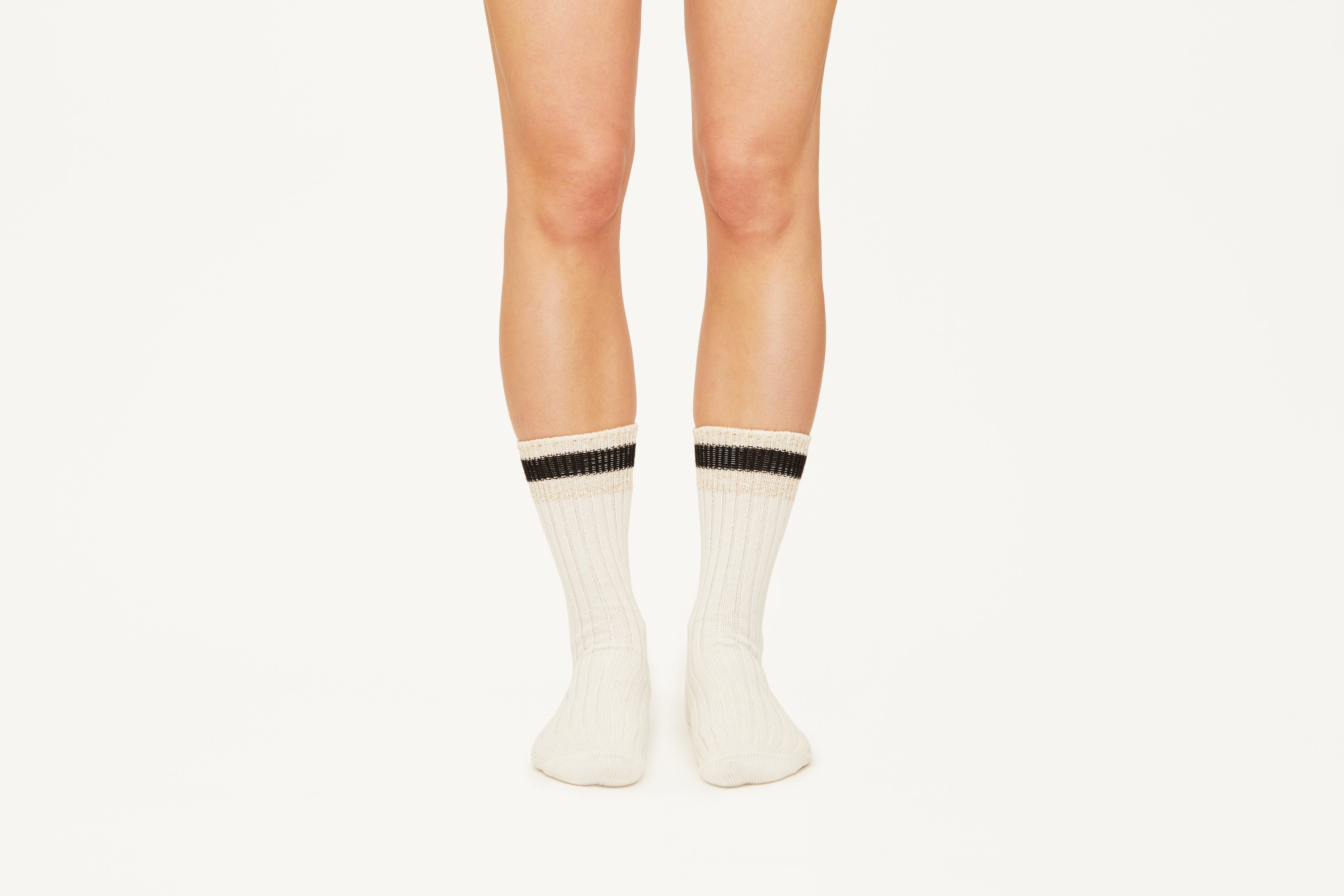 CIARA - White With Gold Detail Cotton Premium Blend Mid-Calf Socks