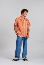 SPINDRIFT - Organic Cotton Shirt Weave Stripe Peach