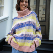 Tasha Oversized Balloon Sleeve Stripe Roll Neck Jumper - Pink
