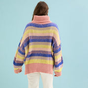 Tasha Oversized Balloon Sleeve Stripe Roll Neck Jumper - Pink