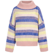 Tasha Oversized Balloon Sleeve Stripe Roll Neck Jumper - Pink
