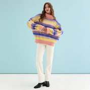 Tasha Oversized Balloon Sleeve Stripe Roll Neck Jumper - Pink