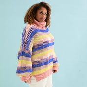 Tasha Oversized Balloon Sleeve Stripe Roll Neck Jumper - Pink