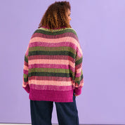 Tasha Oversized Balloon Sleeve Stripe Roll Neck Jumper - Purple