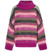 Tasha Oversized Balloon Sleeve Stripe Roll Neck Jumper - Purple