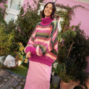 Tasha Oversized Balloon Sleeve Stripe Roll Neck Jumper - Purple