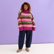 Tasha Oversized Balloon Sleeve Stripe Roll Neck Jumper - Purple