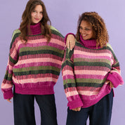 Tasha Oversized Balloon Sleeve Stripe Roll Neck Jumper - Purple
