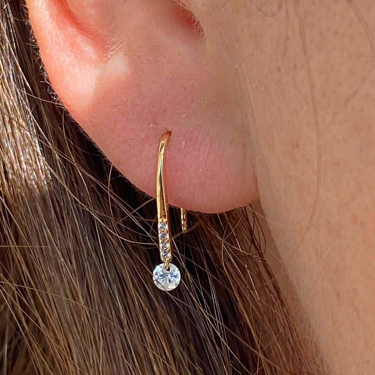 Rising Star Pave Diamond Hook Earrings with Tiny drop