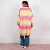 Tracy Stripe Balloon Sleeve Midi Cardigan - Pink