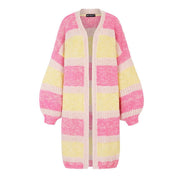 Tracy Stripe Balloon Sleeve Midi Cardigan - Pink