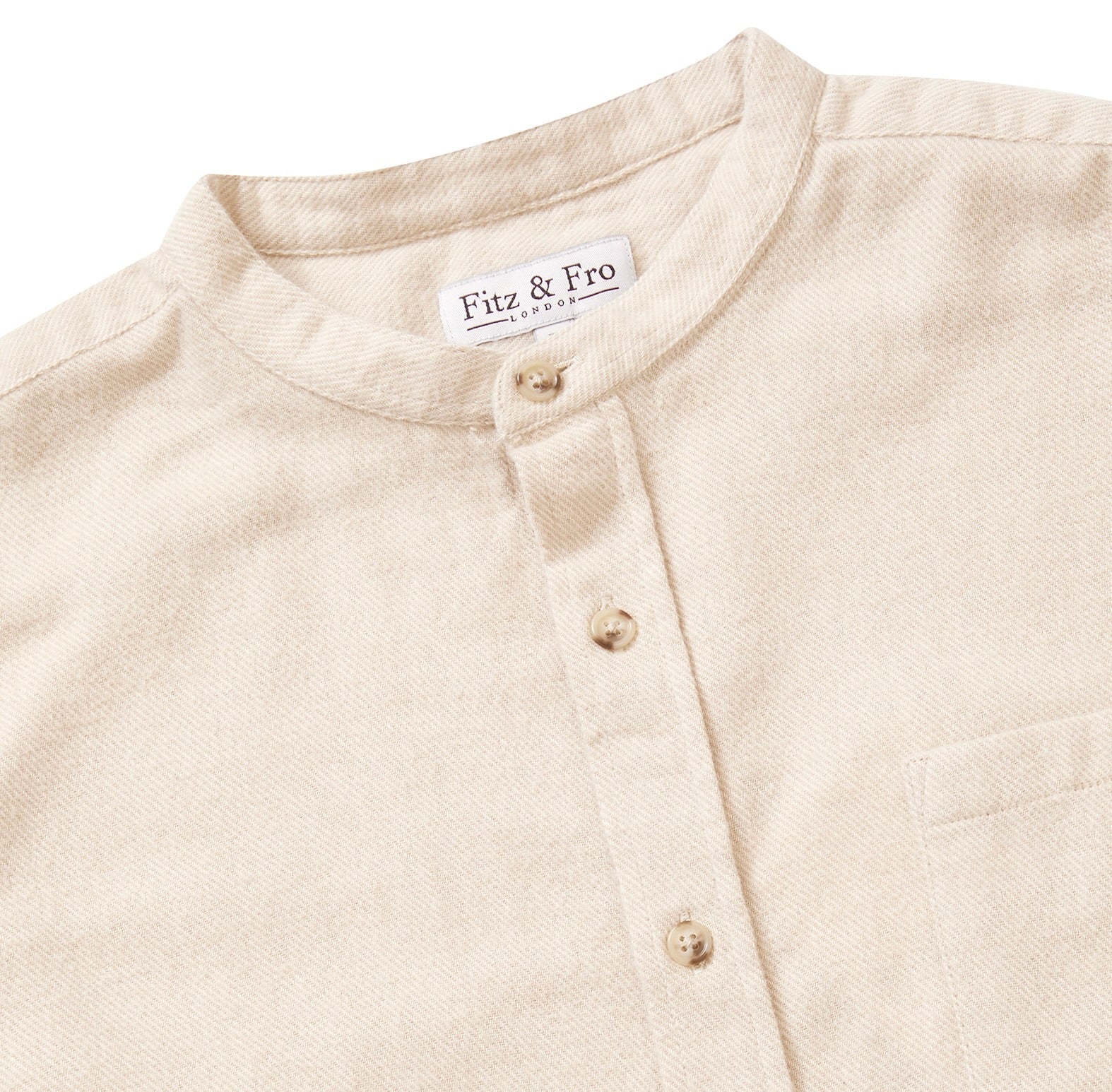 Brushed Organic Cotton Collarless Shirt - Ecru