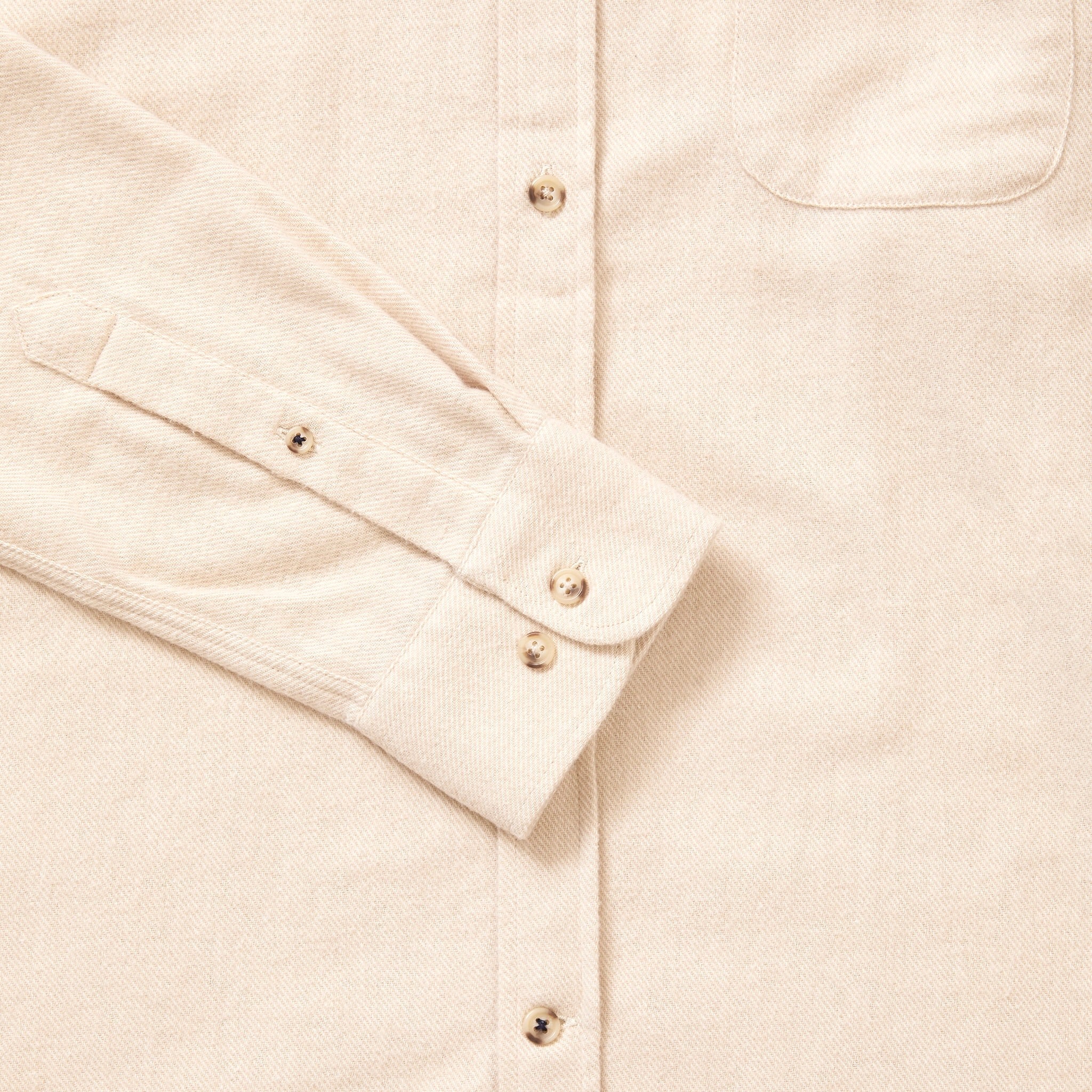 Brushed Organic Cotton Collarless Shirt - Ecru