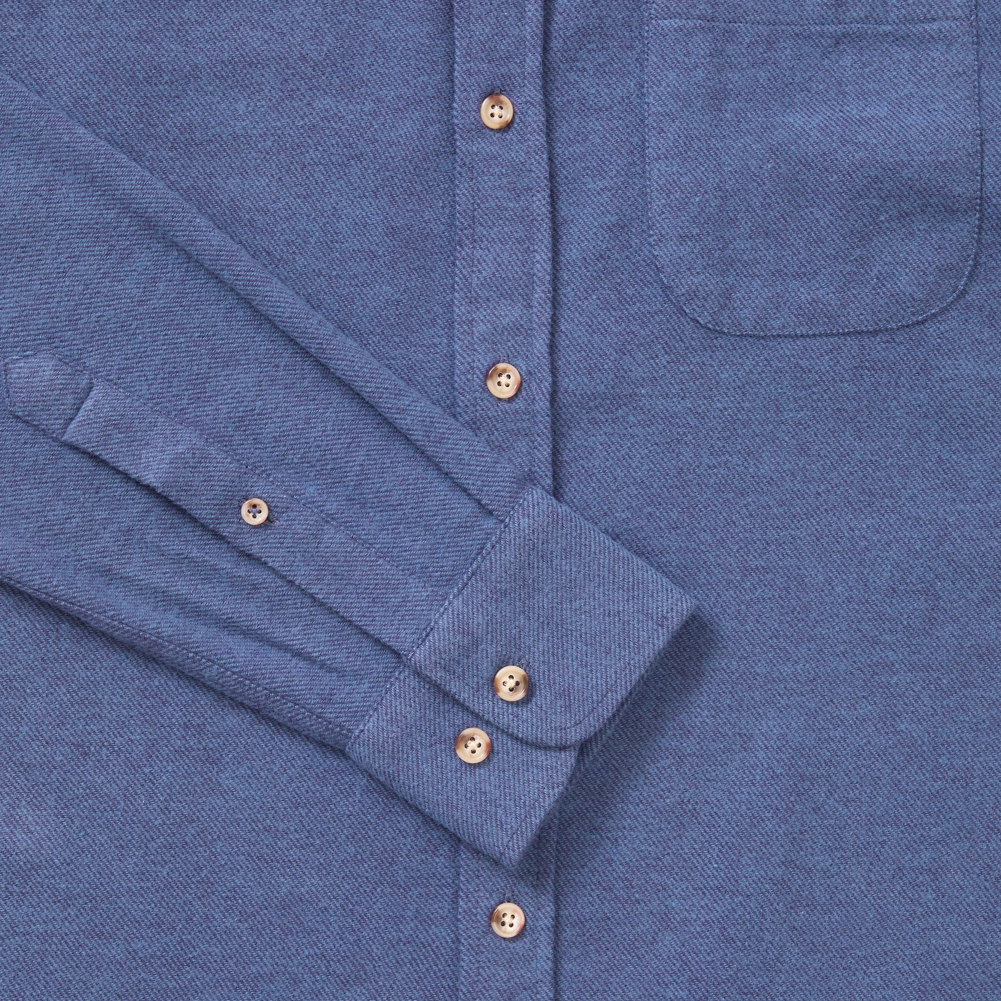 Brushed Organic Cotton Collarless Shirt - Blue