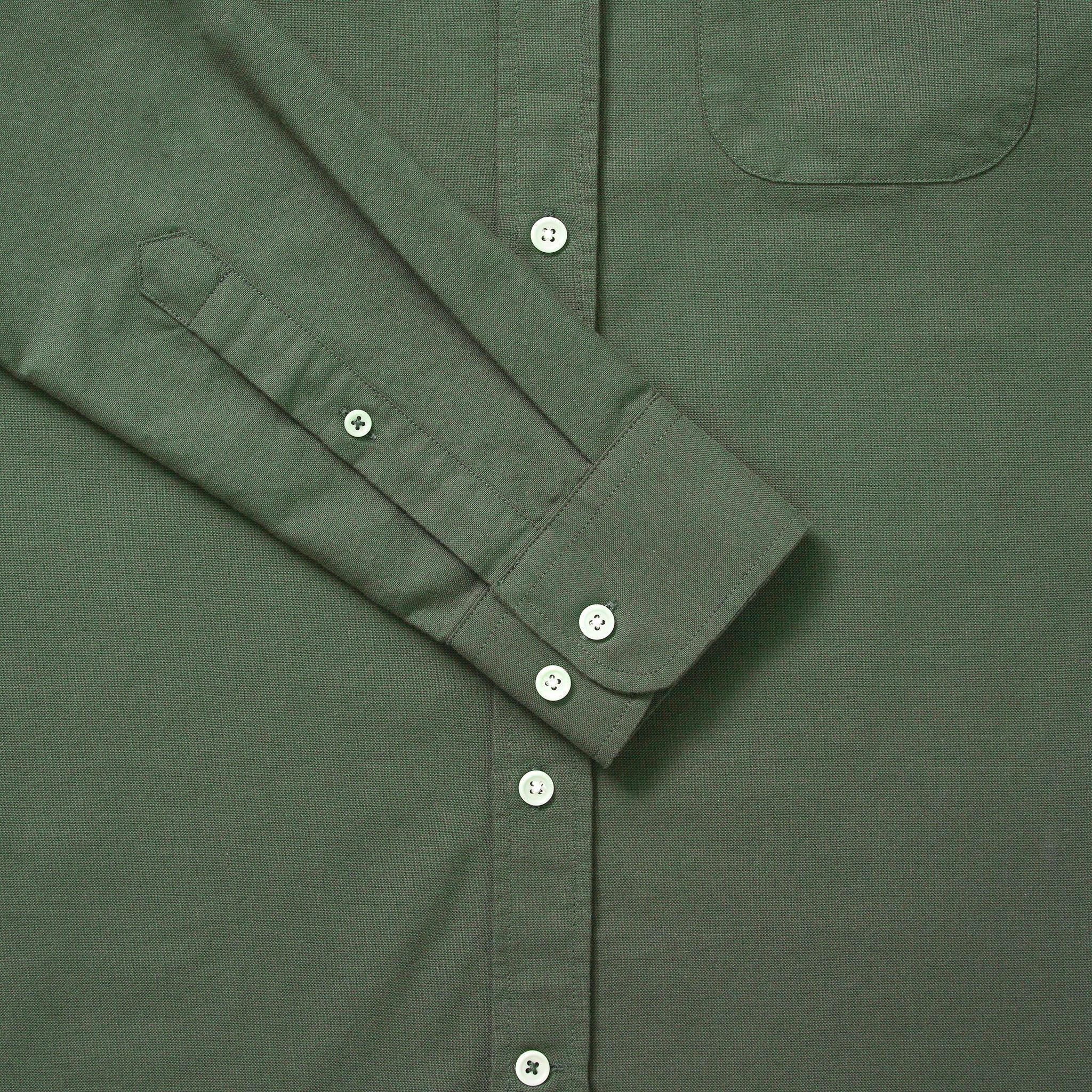 Organic Oxford Collarless Shirt - Dark Green