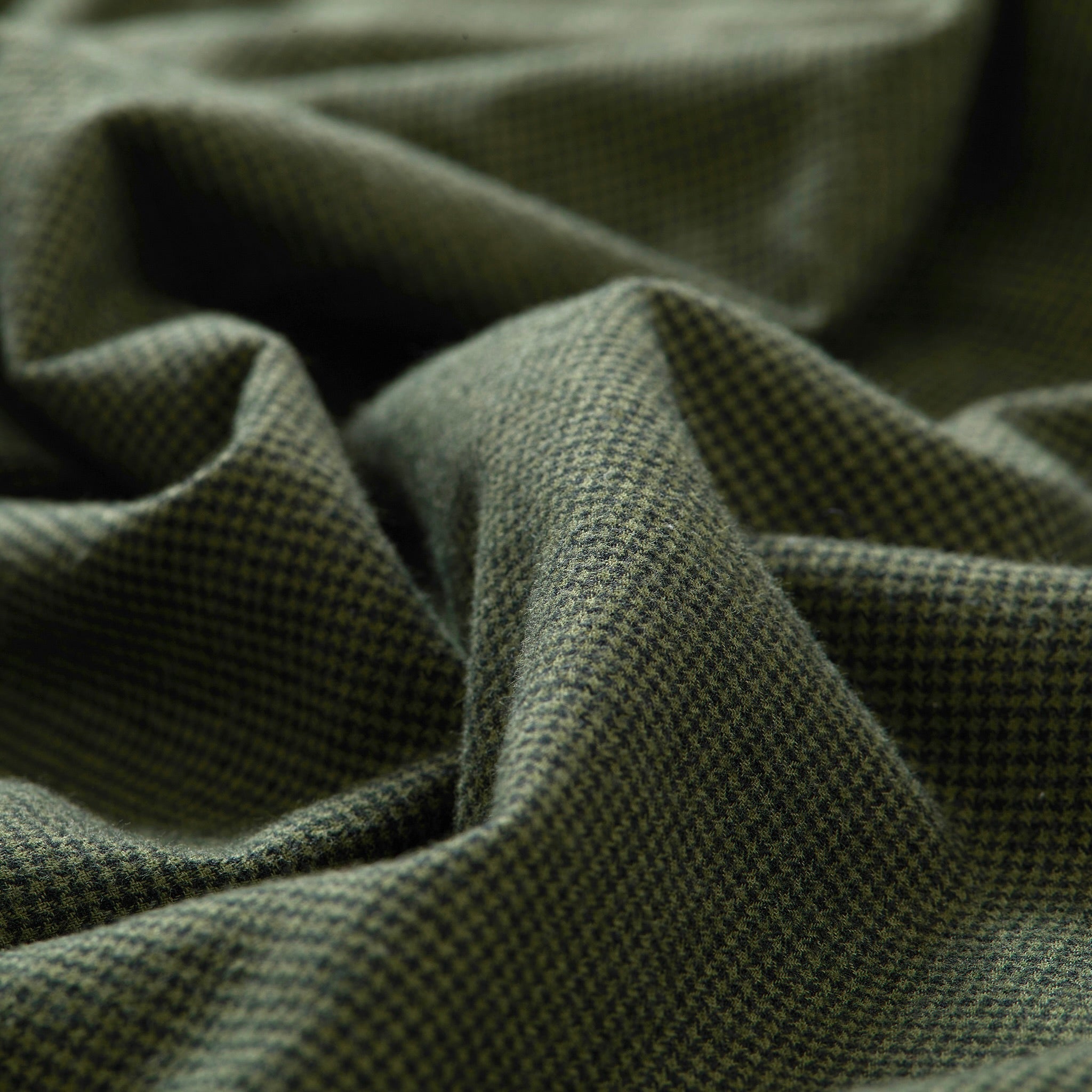 Brushed Cotton Collarless Shirt - Green Houndstooth
