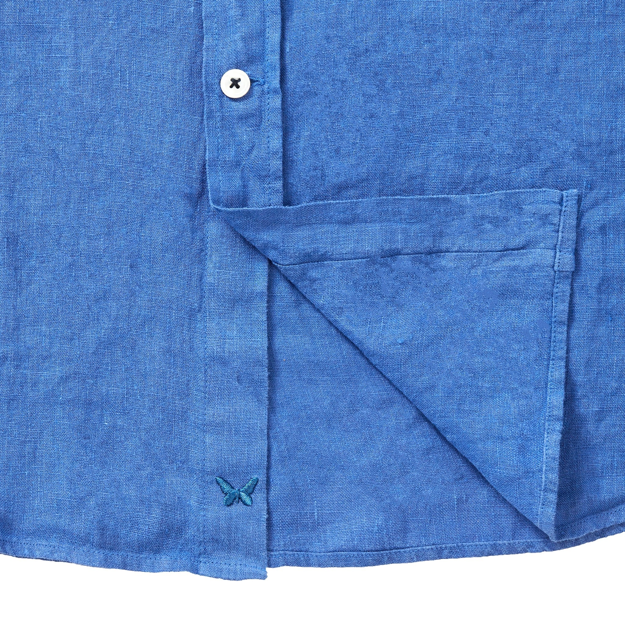 Fitz & Fro 100% Linen Collarless Shirt - ‘The Miles’ Blue