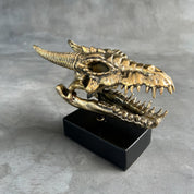 Polished Bronze Dragon Head Sculpture on Stand