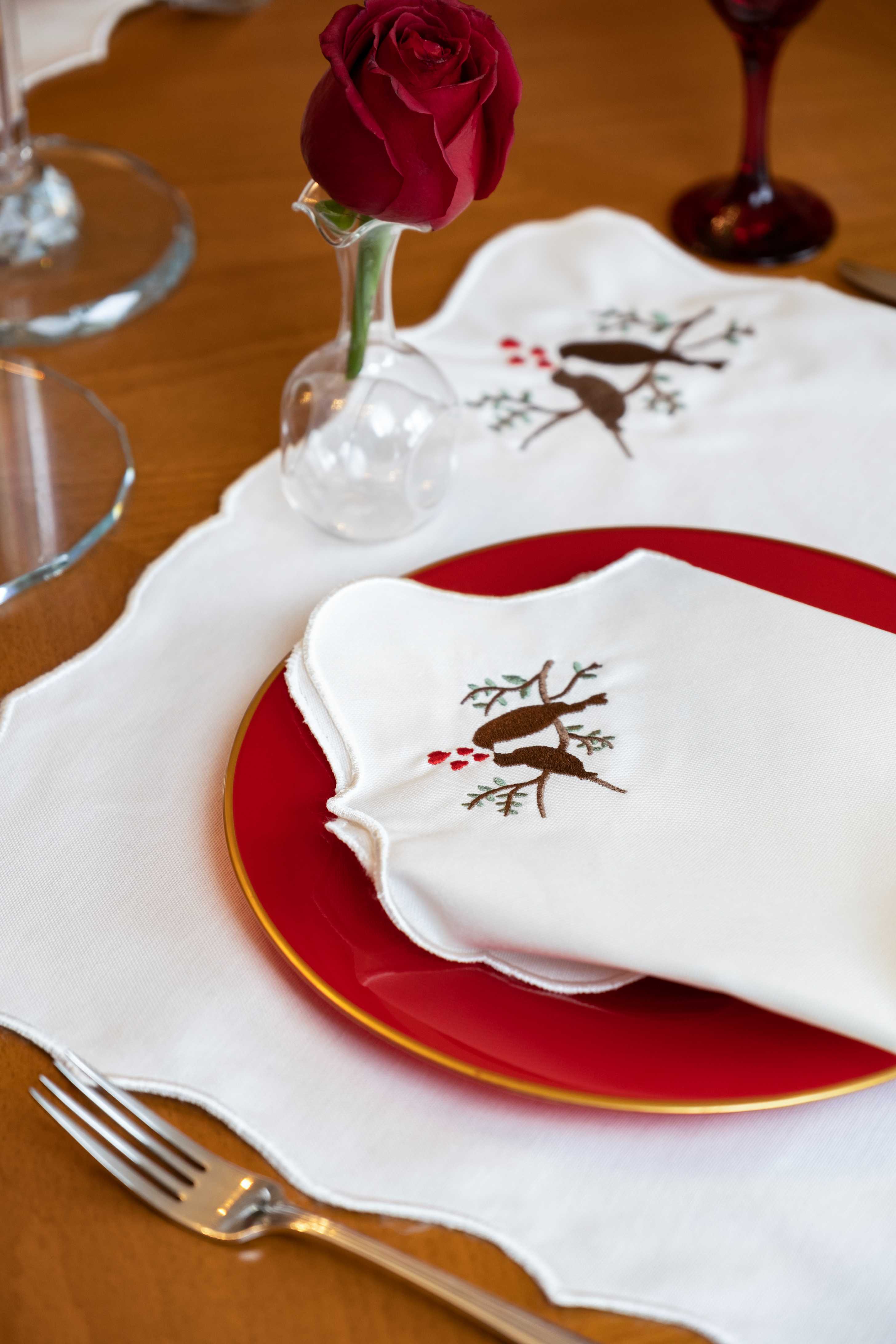 Lovebirds Embroidery Cotton Napkins (Set of 2)