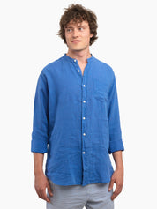 Fitz & Fro 100% Linen Collarless Shirt - ‘The Miles’ Blue