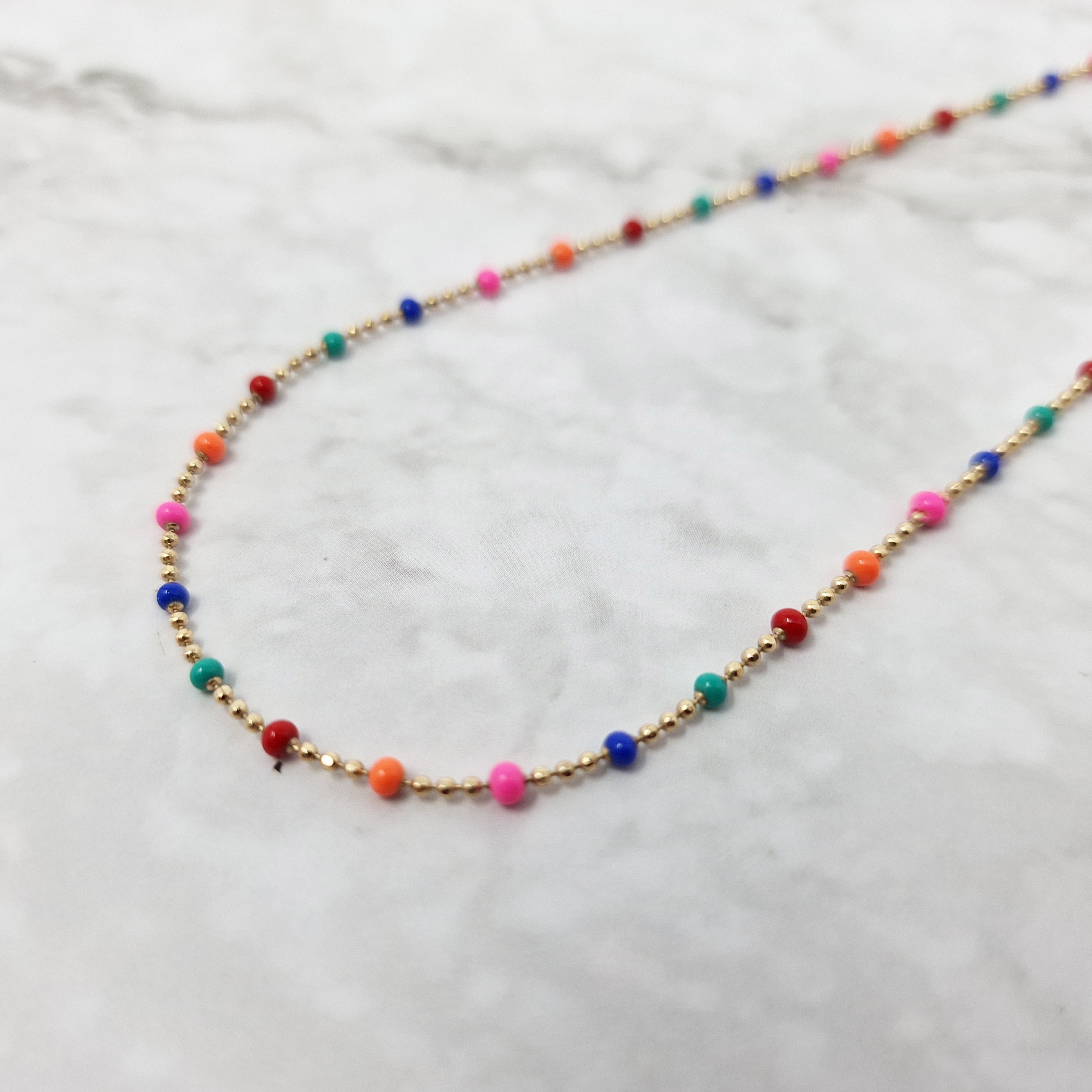 18ct Gold Plated Carnival Mixed Bead Rainbow Necklace