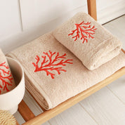 Red Coral Embroidered Face Towel