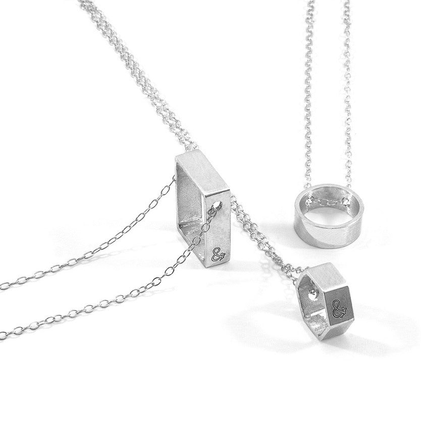 Abbott Round Mini Geometric Silver Necklace Pendant