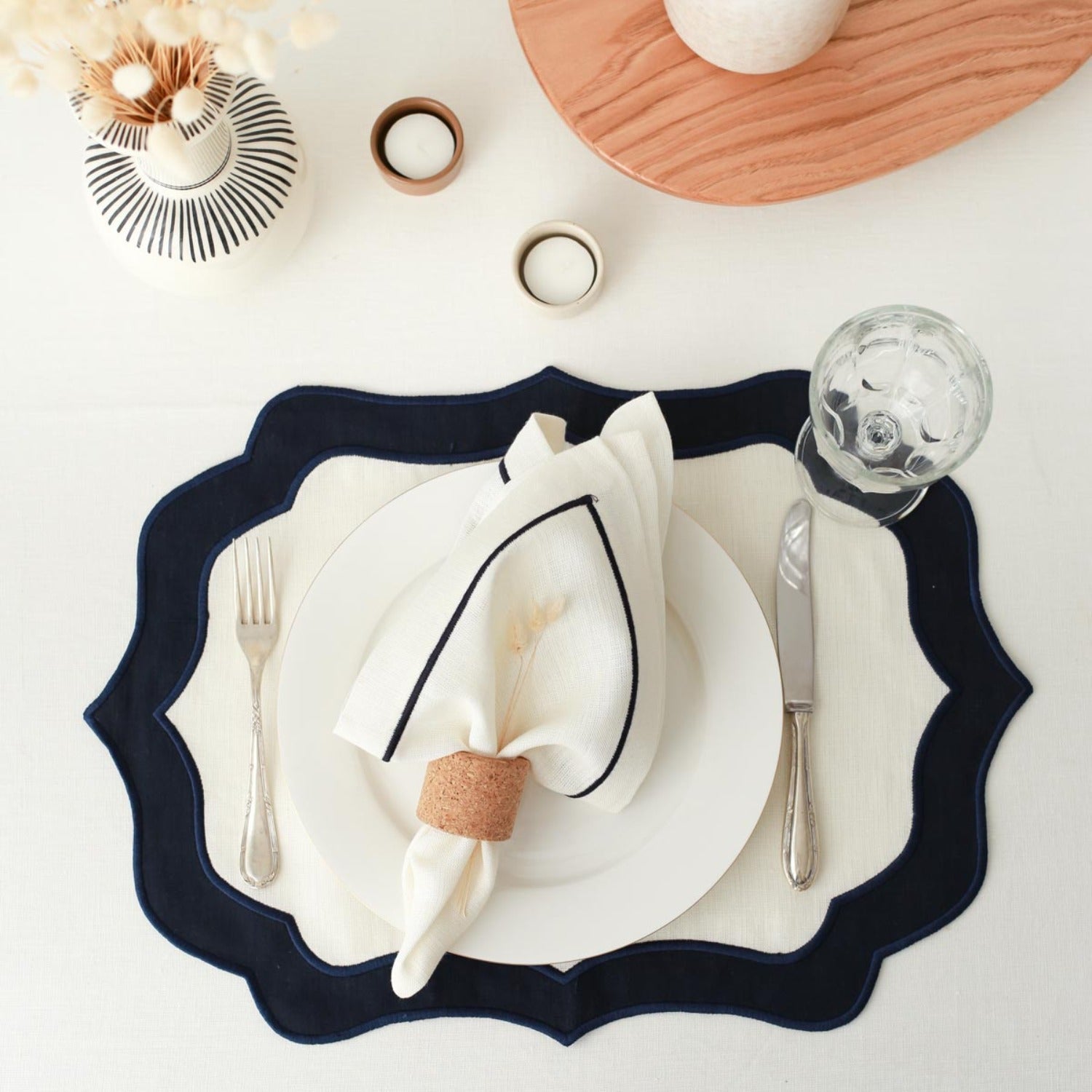 Navy Stripped Linen Napkins (Set of 2)