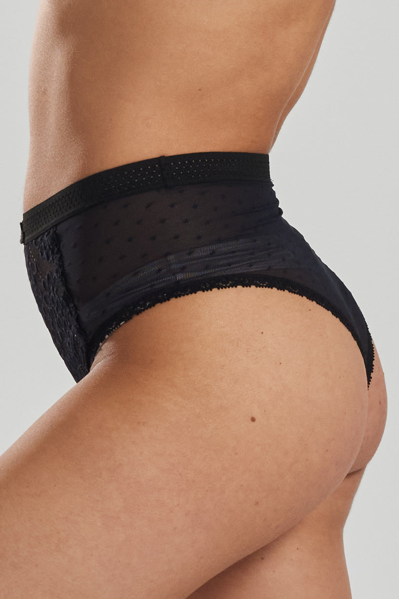 Betony recycled-tulle high-rise briefs - Volcanic Black