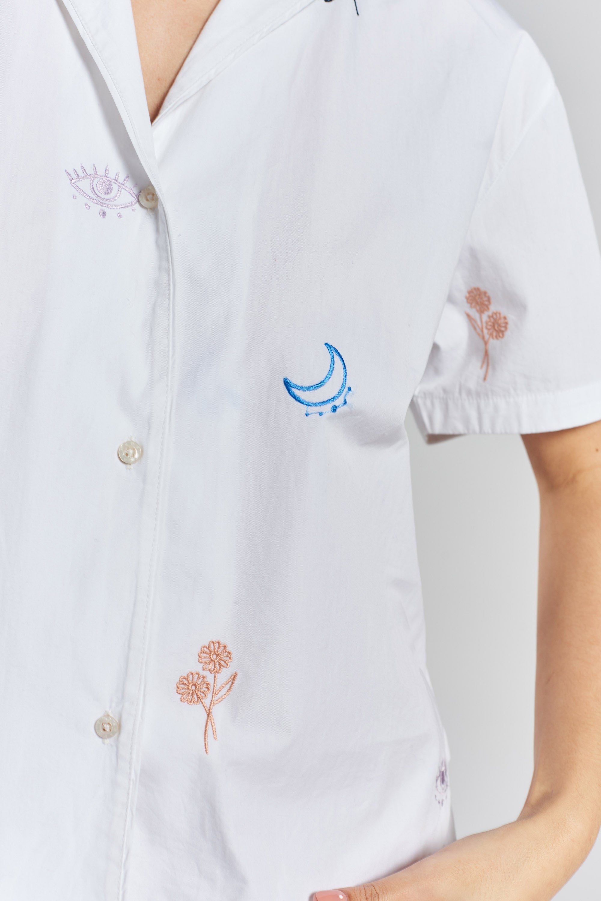 Telopea embroidered woven-cotton shirt - Glacier White