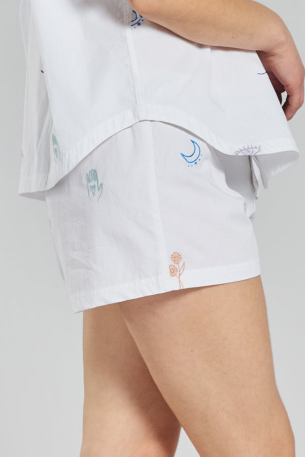 Tsubaki embroidered woven-cotton shorts - Glacier White