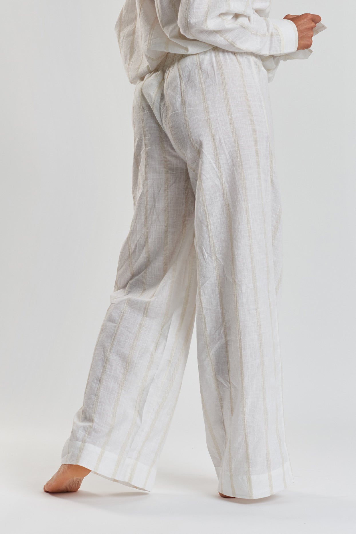 Robinia striped woven-cotton wide leg trousers - Summer Sand
 Beige