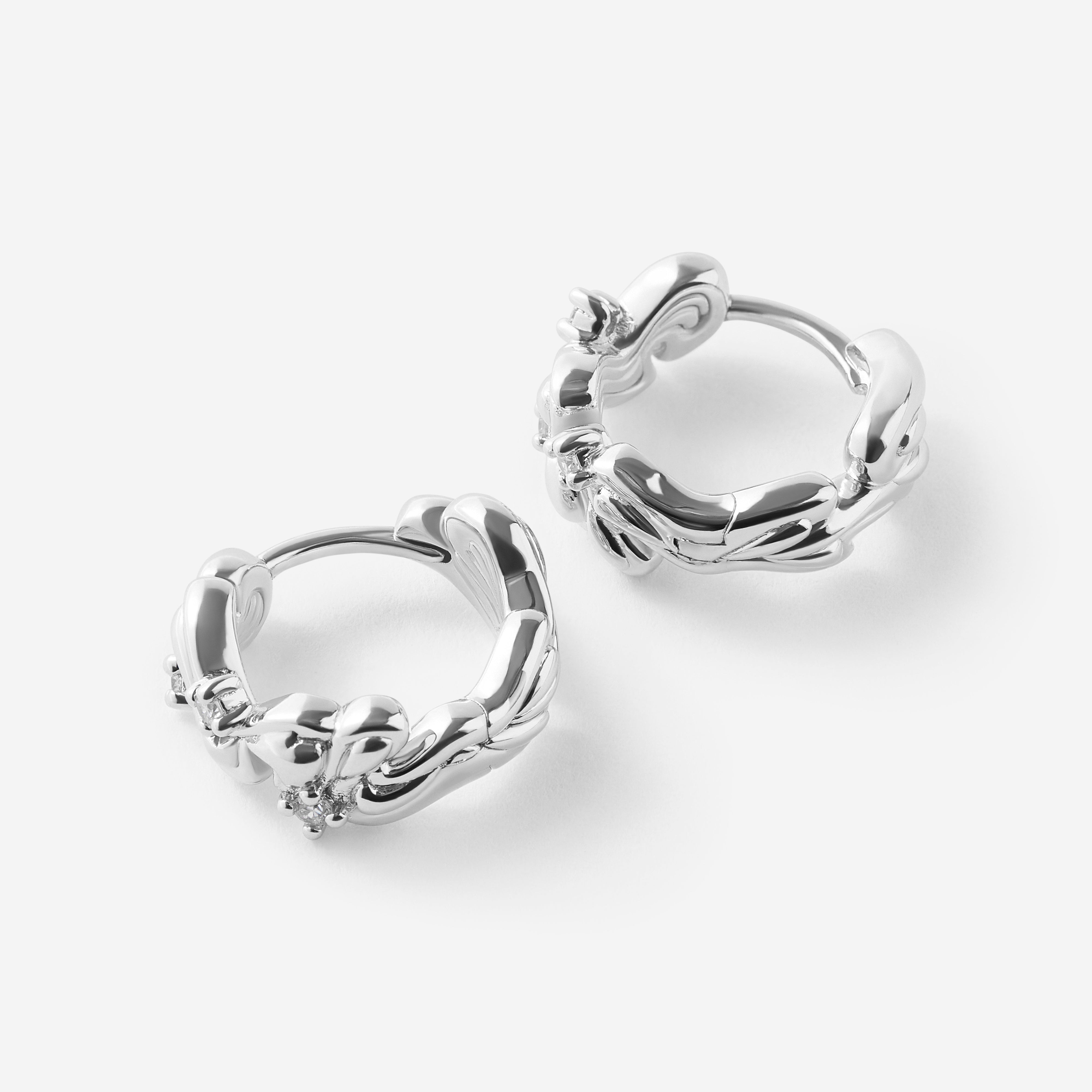 Whispers Wave Diamond Silver Huggie Earrings