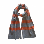 100% Recycled Cashmere Scarf in Burnt Orange & Blue Stripe