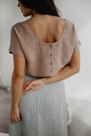 Linen crop top with buttons LISA