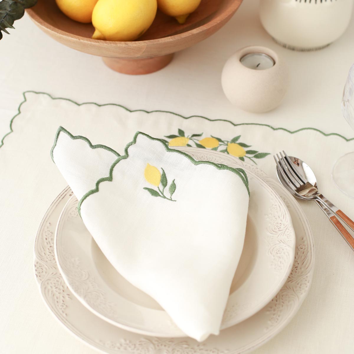 Lemon Embroidery Linen Napkins (Set of 2)