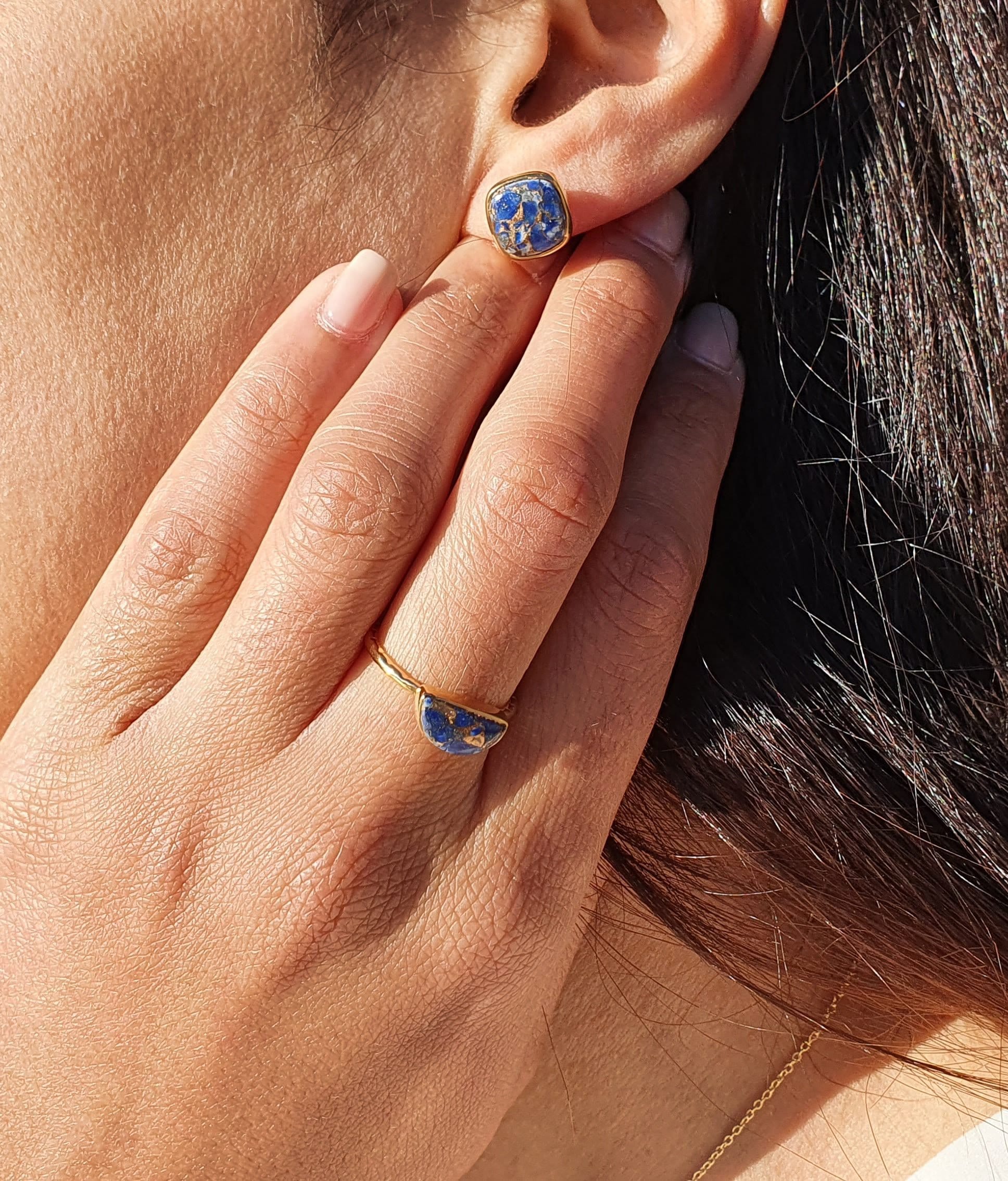18ct Gold Vermeil Lapis Lazuli Gemstone Stud Earrings