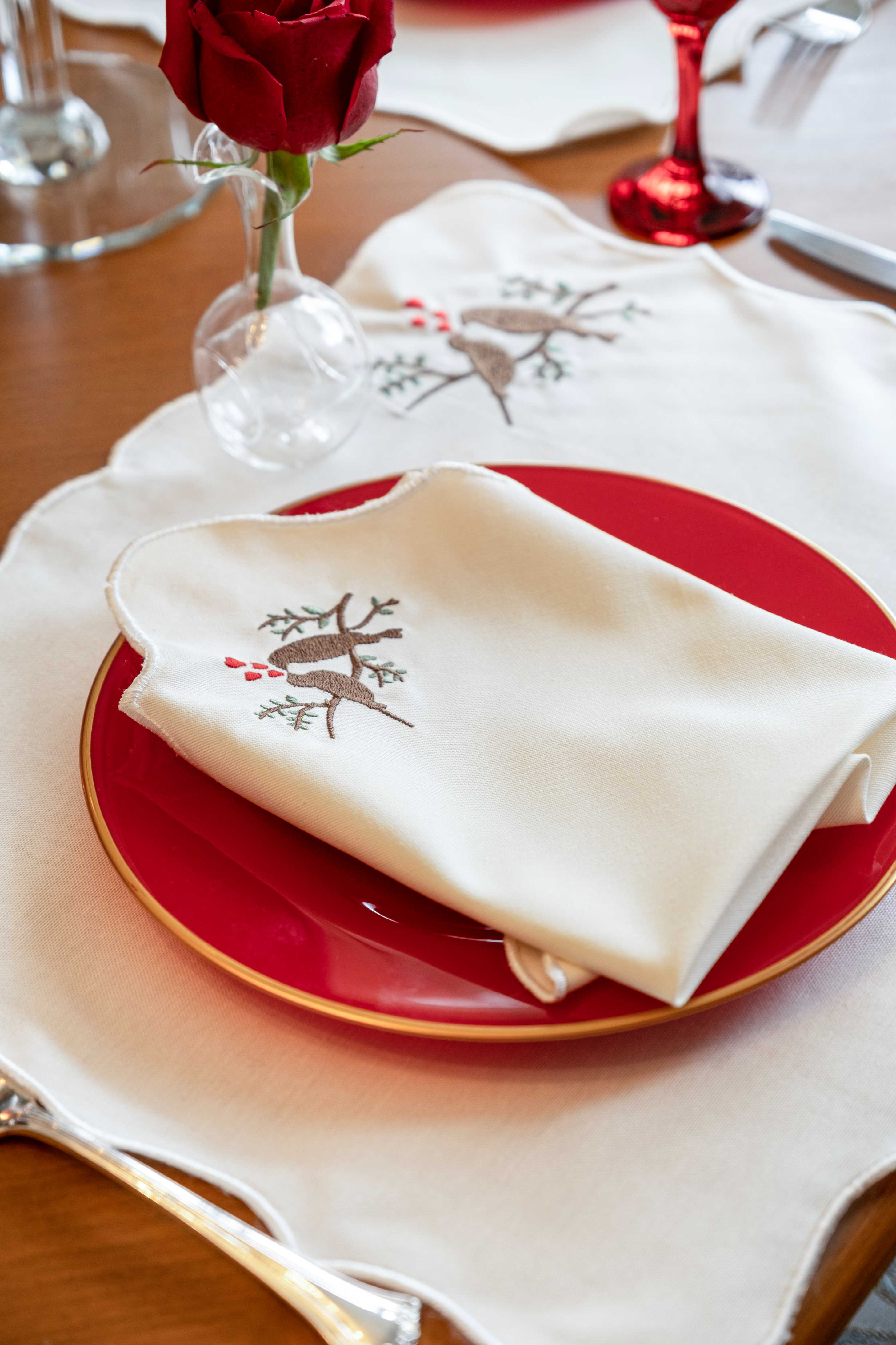 Lovebirds Embroidery Cotton Placemats (Set of 2)