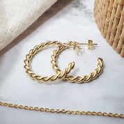 18ct Gold Plated  Rope Hoop Earrings