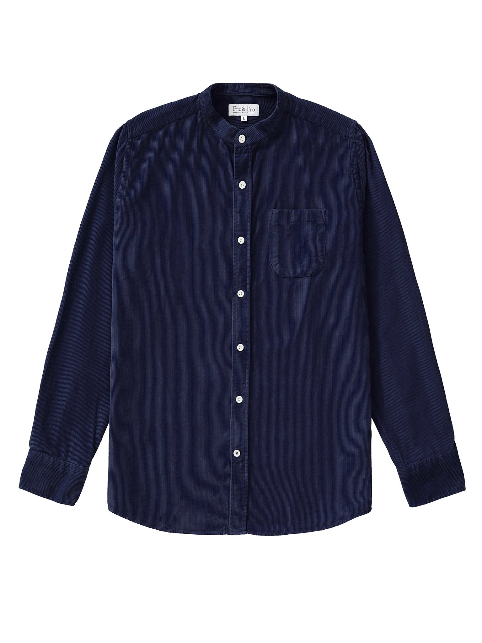 Cord Collarless Shirt - Navy Blue