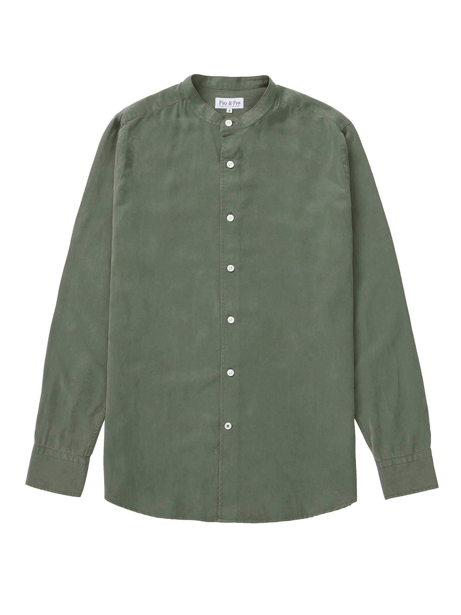 Tencel Collarless Shirt - Moss Green