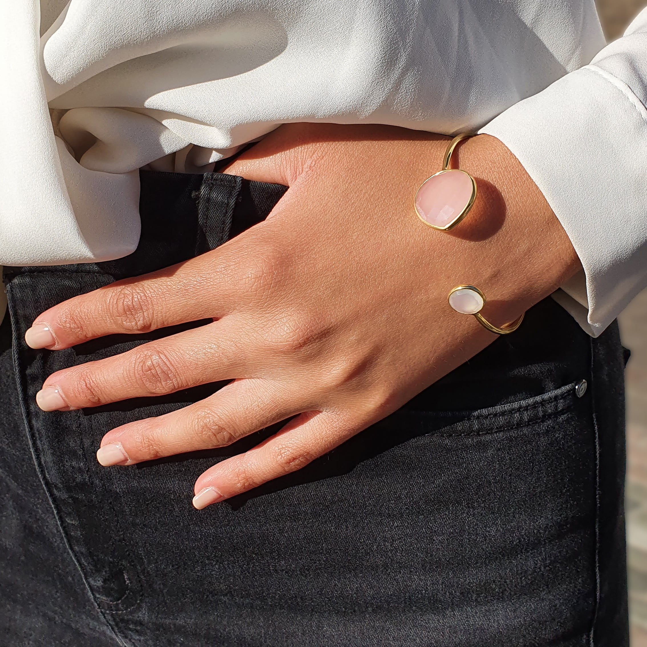 18ct Gold Vermeil Pink & White Chalcedony Gemstone Crystal Bracelet