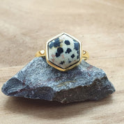 18ct Gold Vermeil Dalmatian Jasper Ring
