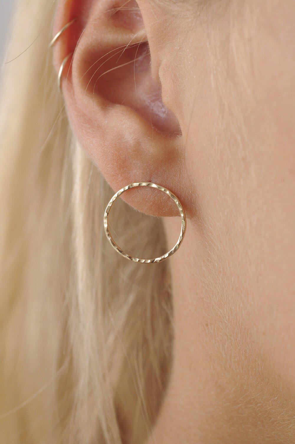 9ct Gold Hammered Circle Stud Earrings