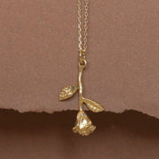 9ct Gold 'Roses Are Red' Stem Pendant Necklace