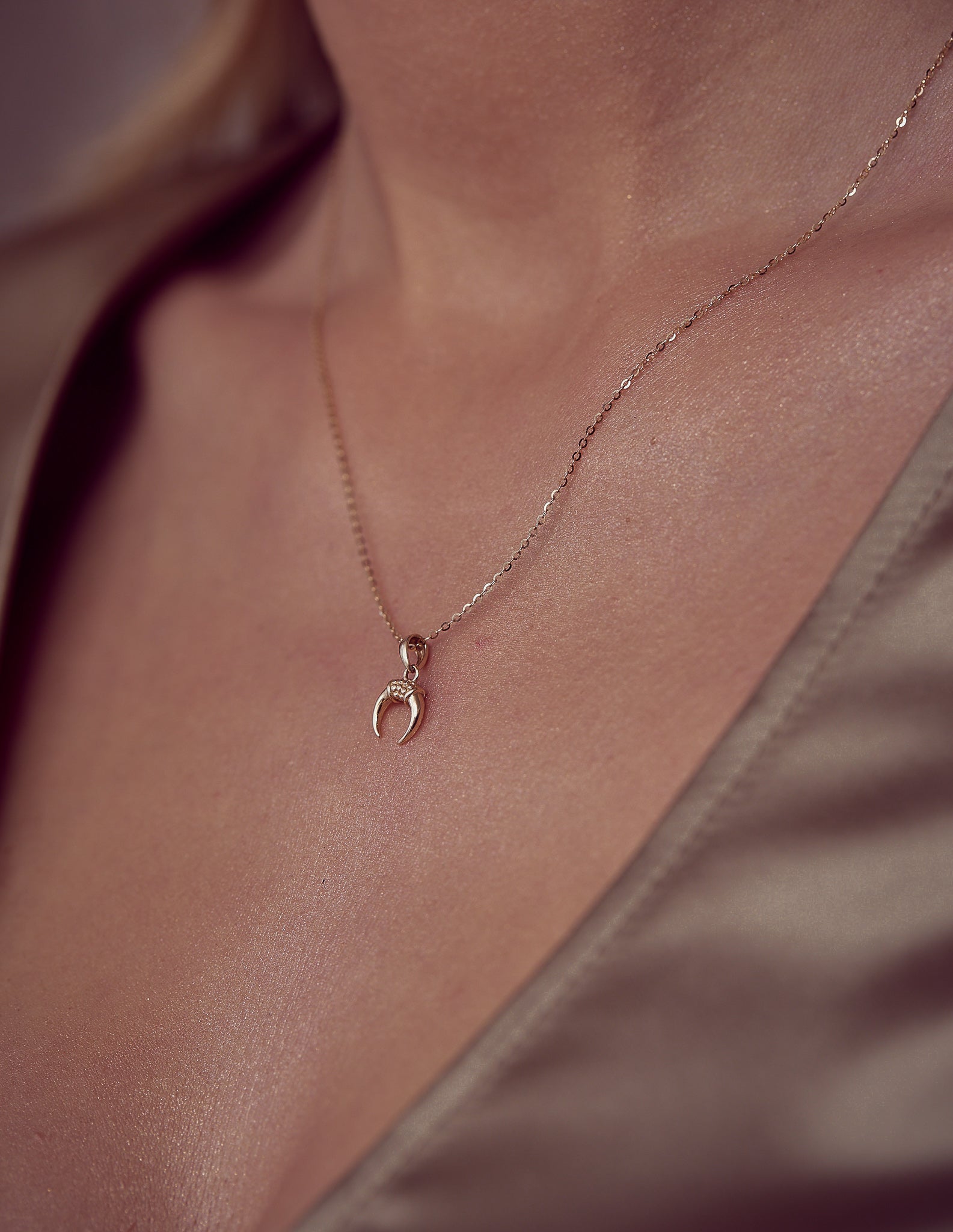 Crescent Moon Necklace - Solid Gold