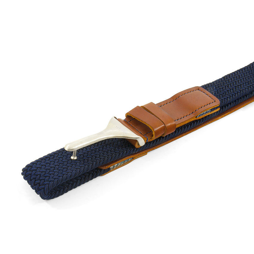 Navy Braid Harleck Leather and Nickel Belt
