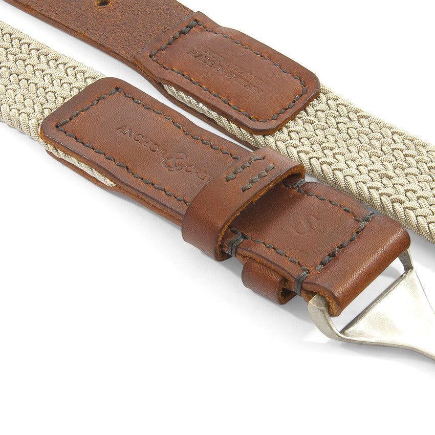 Beige Braid Harleck Leather and Nickel Belt