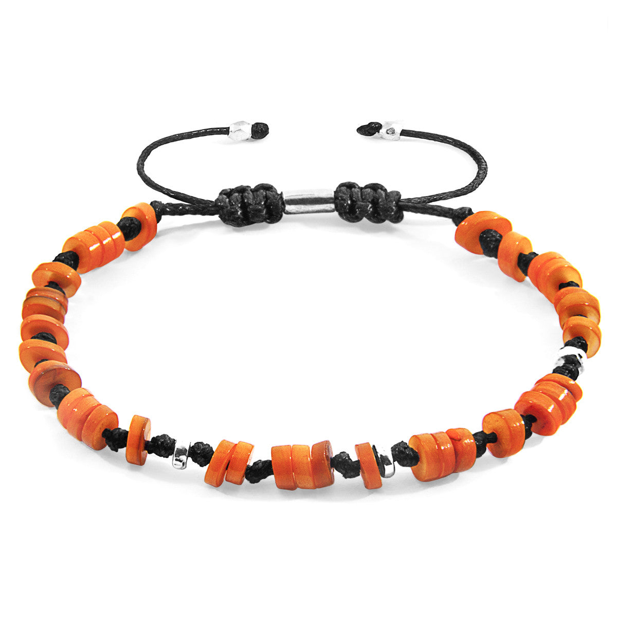Orange Hailey Silver and Freshwater Shell SKINNY Macrame Bracelet