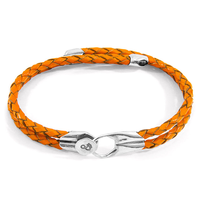 Fire Orange Conway Silver and Braided Leather Bracelet